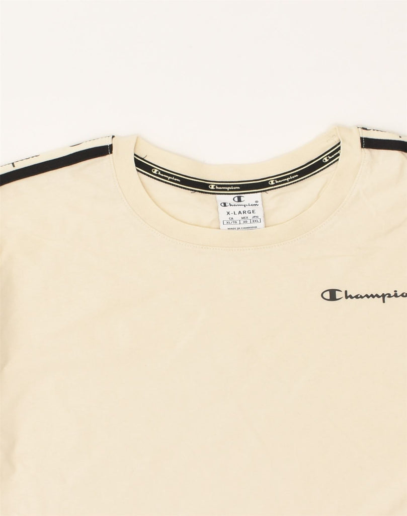 CHAMPION Womens Crop Graphic T-Shirt Top UK 18 XL Beige Cotton | Vintage Champion | Thrift | Second-Hand Champion | Used Clothing | Messina Hembry 