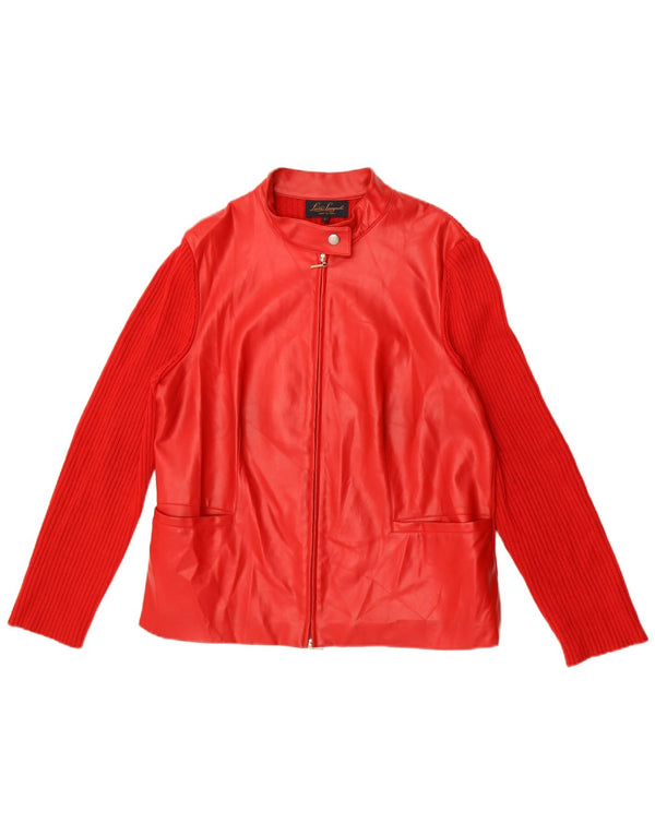 Luisa Spagnoli Womens Faux Leather Cardigan Sweater UK 16 Large Red