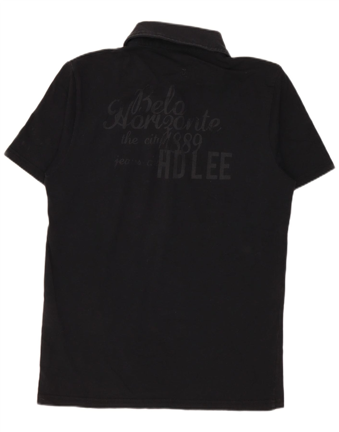 Lee Womens Graphic Polo Shirt UK 10 Small Black Cotton