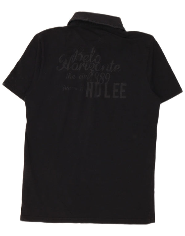 Lee Womens Graphic Polo Shirt UK 10 Small Black Cotton