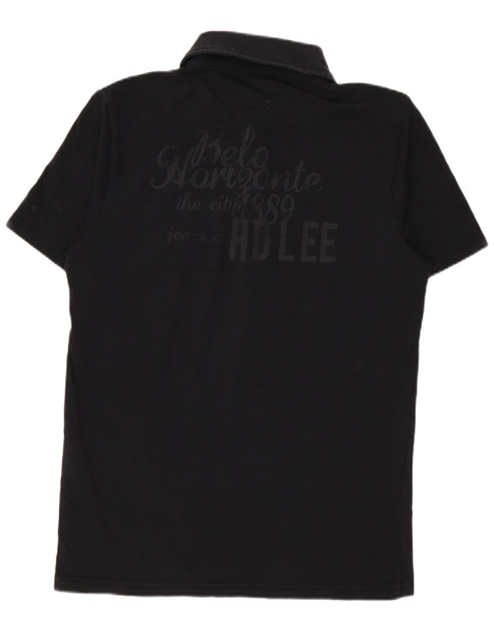 Lee Womens Graphic Polo Shirt UK 10 Small Black Cotton