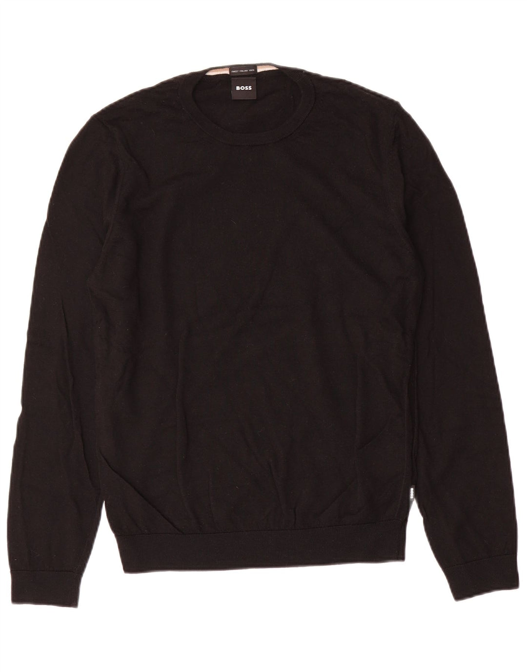Hugo Boss Mens Crew Neck Jumper Sweater Medium Black Wool