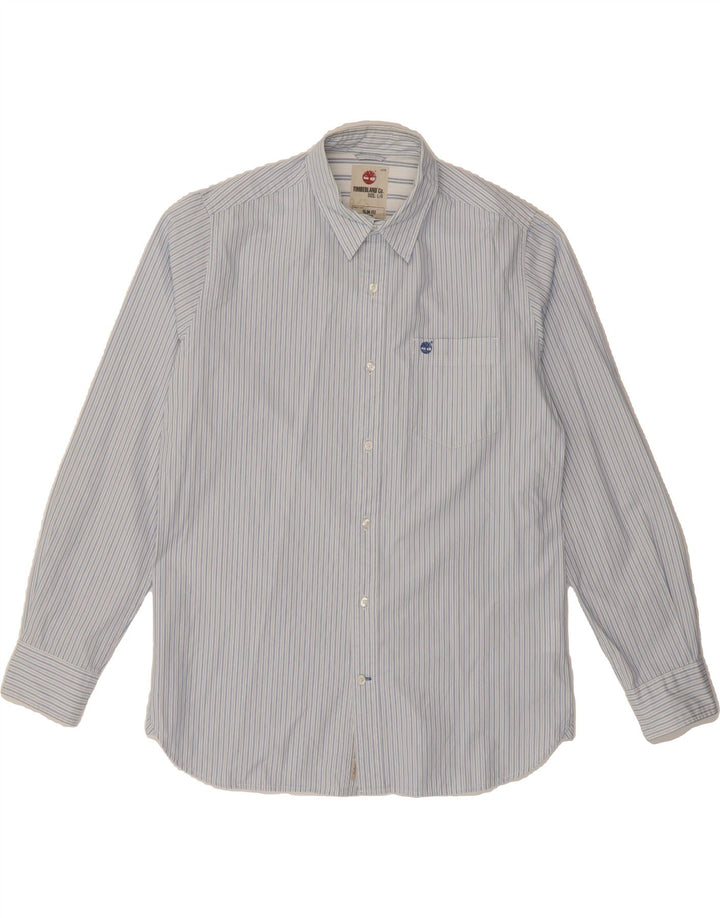 TIMBERLAND Mens Slim Fit Shirt Large Blue Striped Cotton Vintage Timberland and Second-Hand Timberland from Messina Hembry 