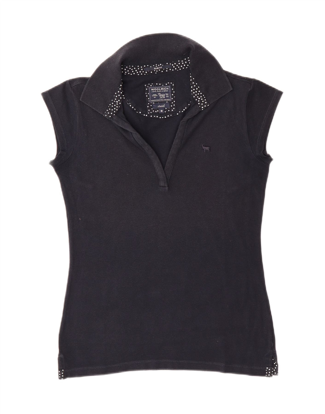 WOOLRICH Womens Stretch Slim Fit Polo Shirt UK 12 Medium Navy Blue Vintage Woolrich and Second-Hand Woolrich from Messina Hembry 