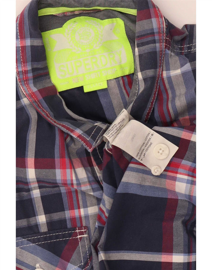 Superdry Mens Shirt XL Navy Blue Check Cotton
