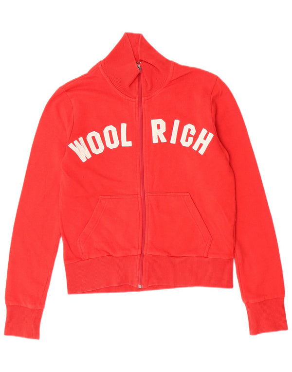 Woolrich Womens Graphic Tracksuit Top Jacket UK 12 Medium Red Cotton