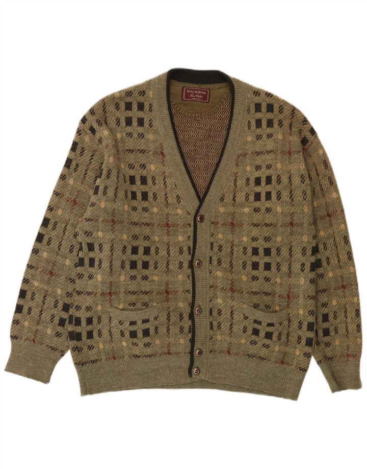 Malagrida Mens Cardigan Sweater Large Khaki Geometric