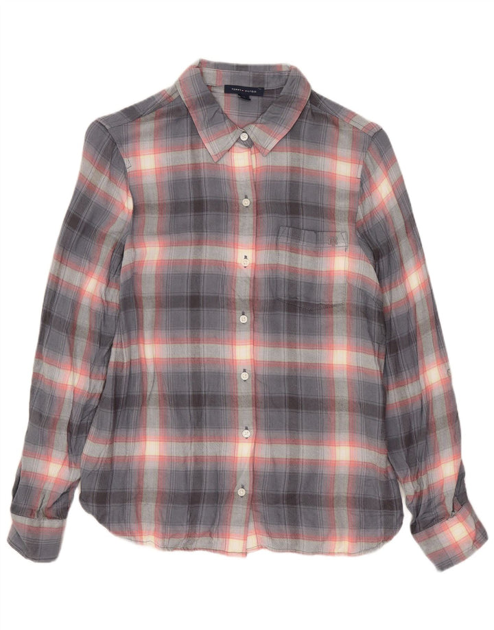 Tommy Hilfiger Womens Shirt UK 10 Small Grey Check Rayon