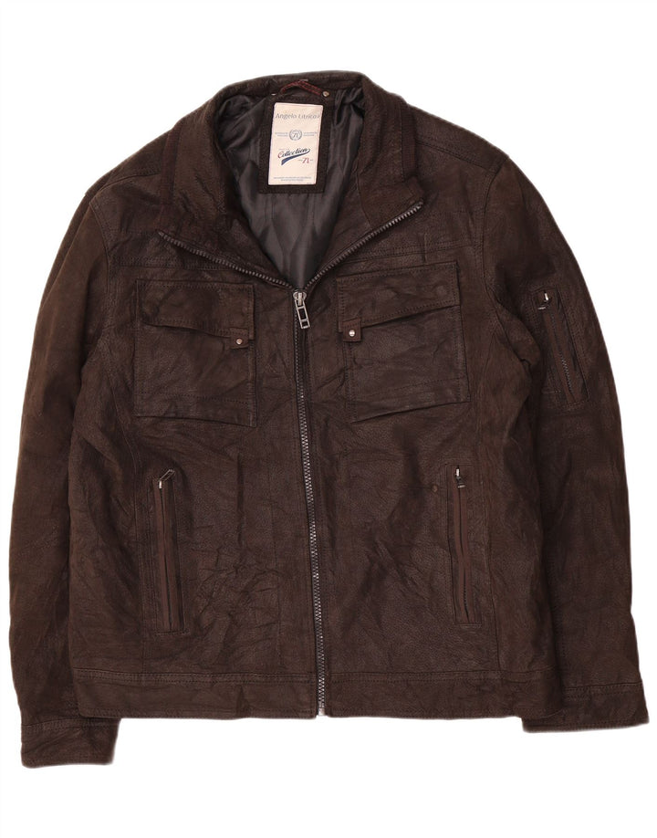 Angelo Litrico Mens Leather Jacket UK 42 XL Brown Leather