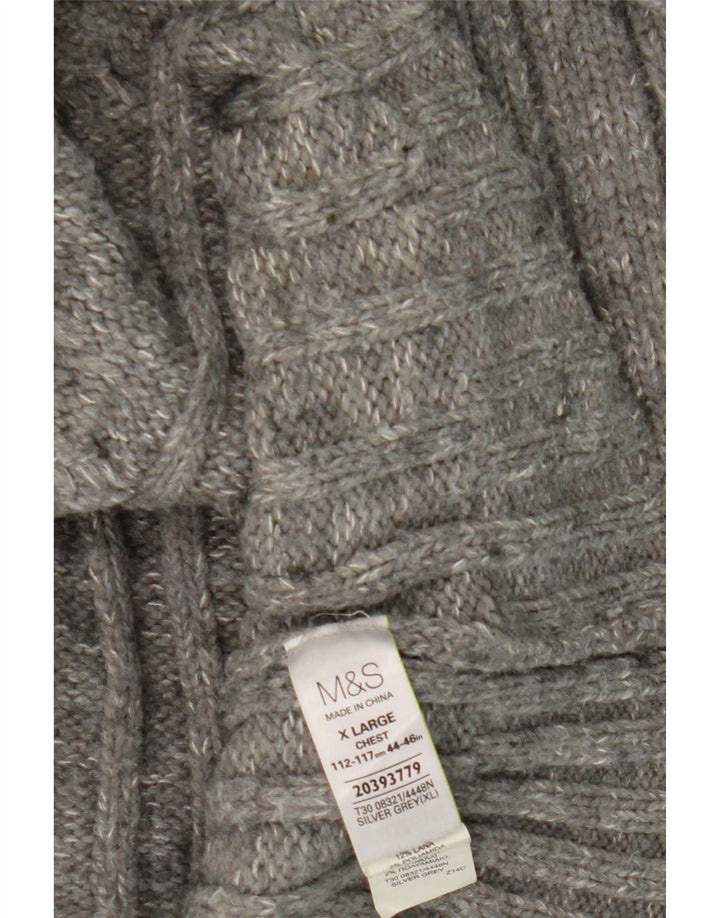 Marks & Spencer Mens Zip Neck Jumper Sweater XL Grey Acrylic
