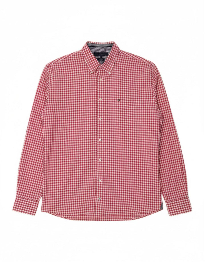 TOMMY HILFIGER Mens Custom Fit Shirt XL Pink Gingham Cotton