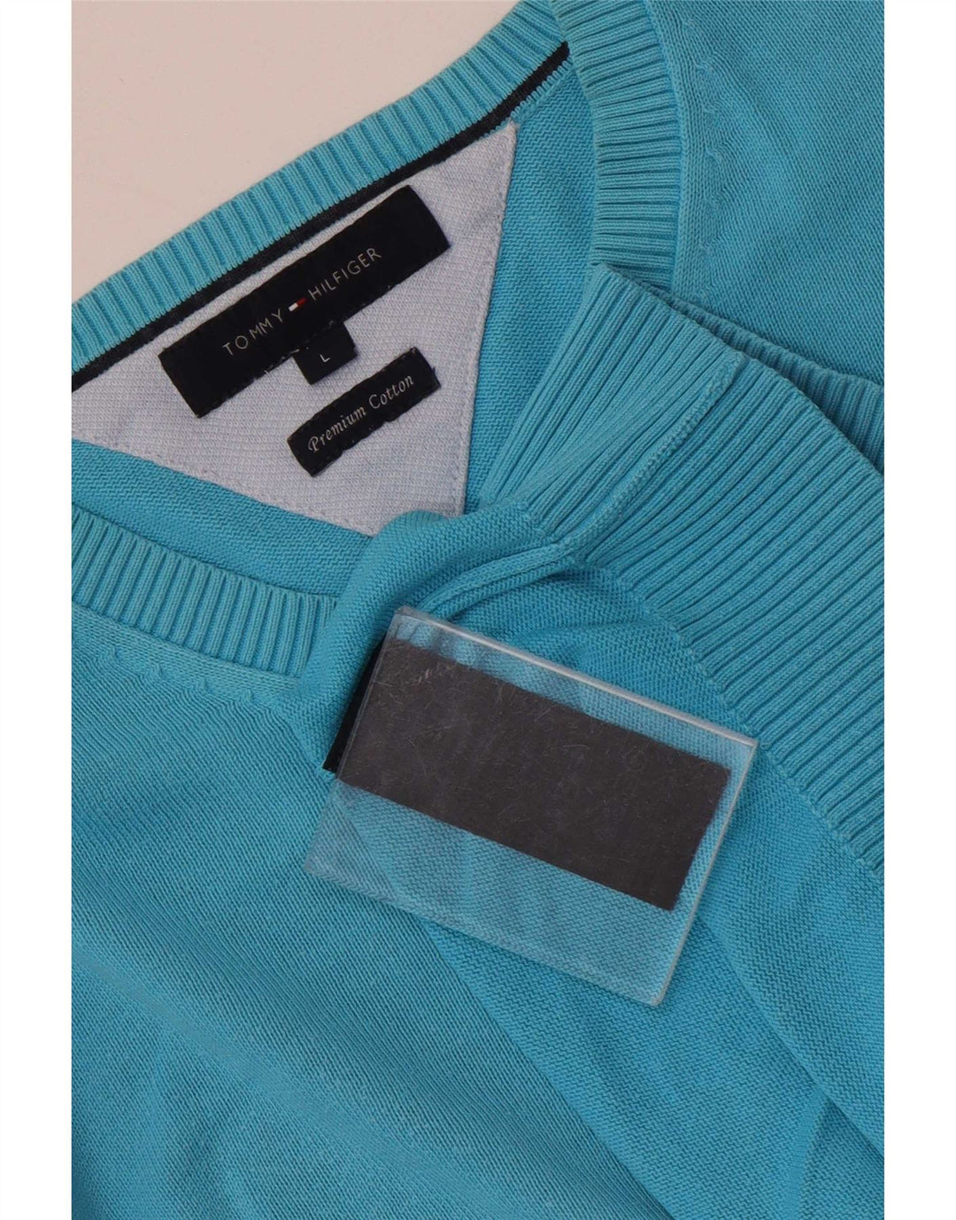 Tommy Hilfiger Mens V-Neck Jumper Sweater Large Blue Cotton