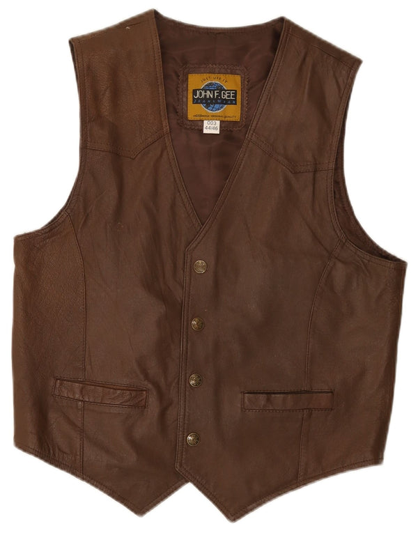 John F Gee Mens Leather Waistcoat EU 44/46 XS Brown Leather