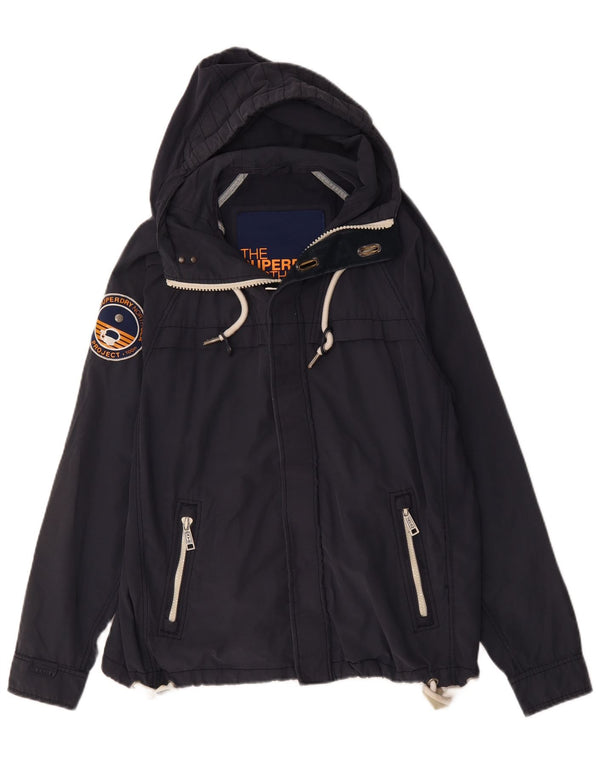 Superdry Mens Hooded Windbreaker Jacket UK 42 XL Navy Blue Cotton