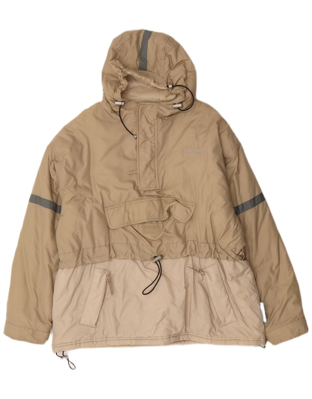 Fishbone Mens Hooded Anorak Jacket UK 40 Large Beige Colourblock Nylon