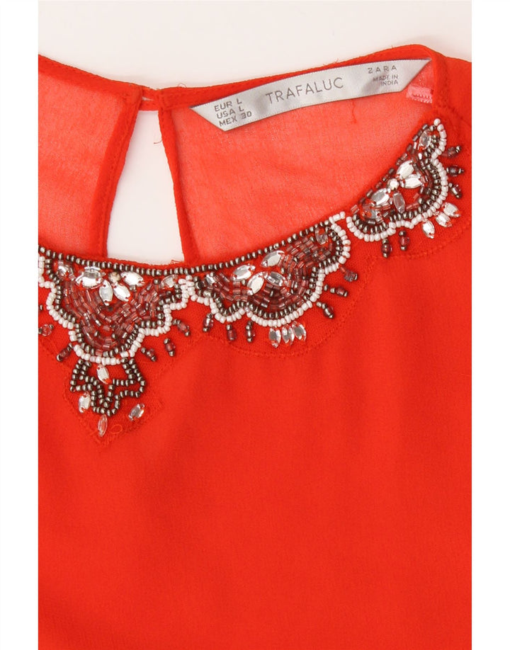 Zara Womens Long Sleeve See Through Blouse Top UK 16 Large Orange