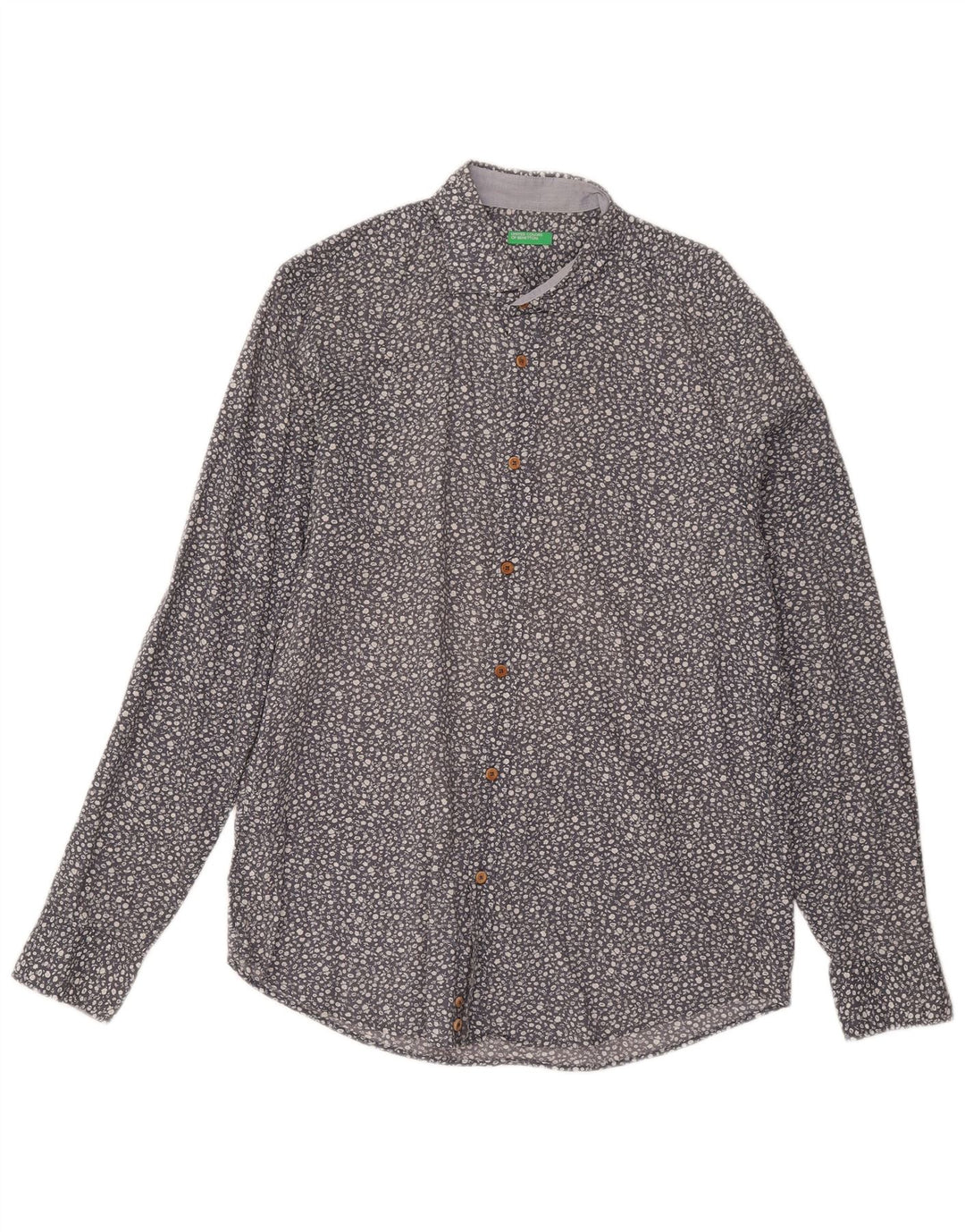 Benetton Mens Shirt Large Blue Floral Cotton