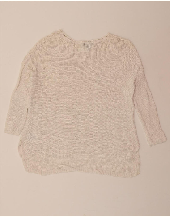 CHAPS Womens Batwing 3/4 Sleeve V-Neck Jumper Sweater UK 10 Small White Vintage Chaps and Second-Hand Chaps from Messina Hembry 