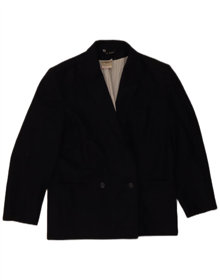 LAURA ASHLEY Womens Double Breasted Blazer Jacket UK 14 Medium Black Wool