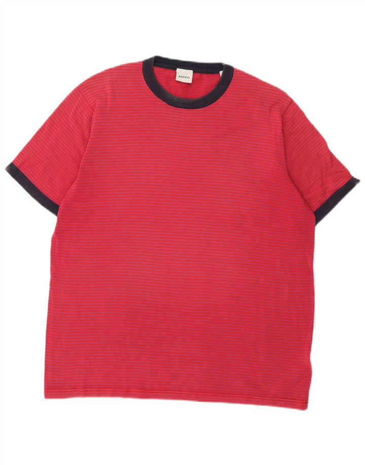 Aspesi Mens T-Shirt Top IT 48 Medium Red Pinstripe Cotton