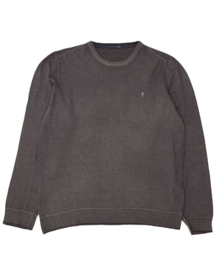 TRUSSARDI JEANS Mens Crew Neck Jumper Sweater 2XL Grey Wool