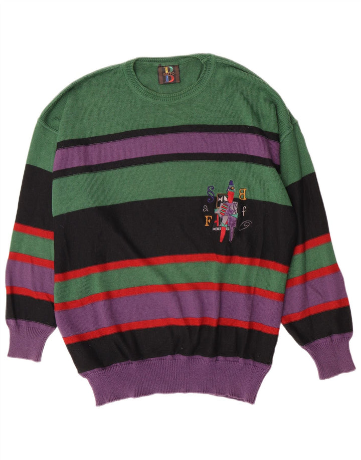 Baffo Mens Crew Neck Jumper Sweater Large Green Striped