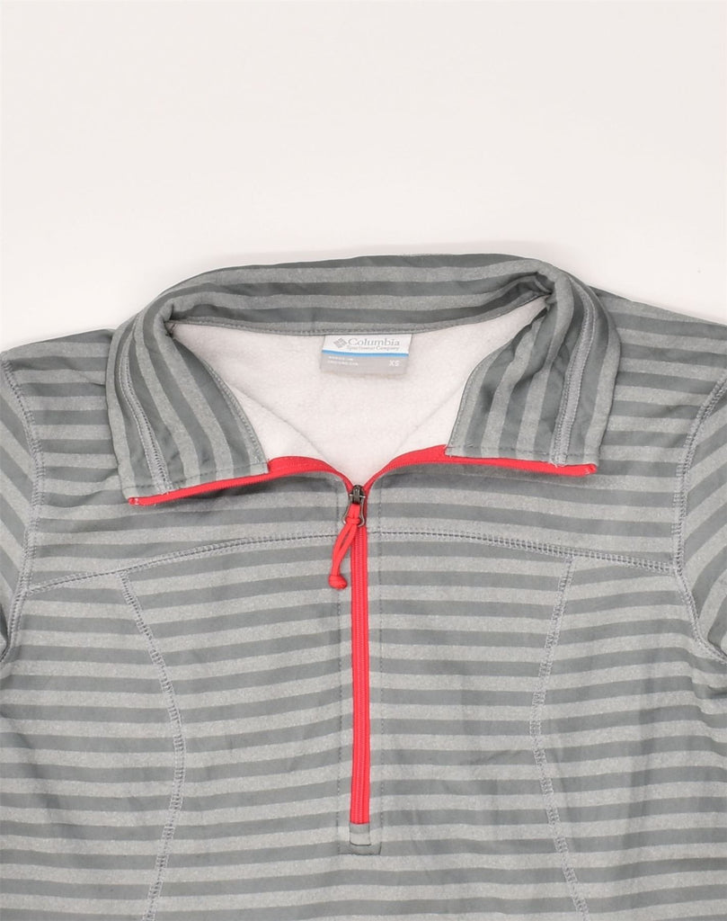 COLUMBIA Womens Zip Neck Sweatshirt Jumper UK 6 XS Grey Striped Polyester | Vintage Columbia | Thrift | Second-Hand Columbia | Used Clothing | Messina Hembry 