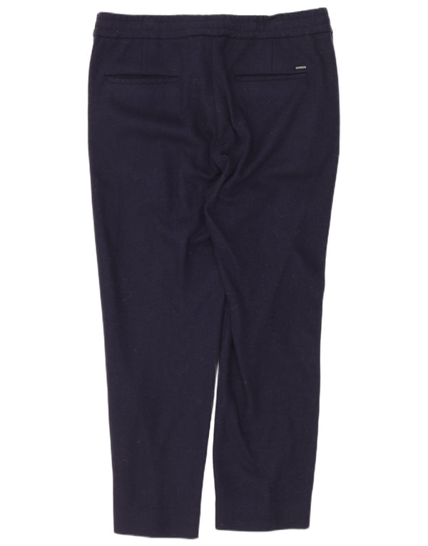 Massimo Dutti Mens Slim Cropped Trousers EU 38 Small W30 L25 Navy Blue Wool