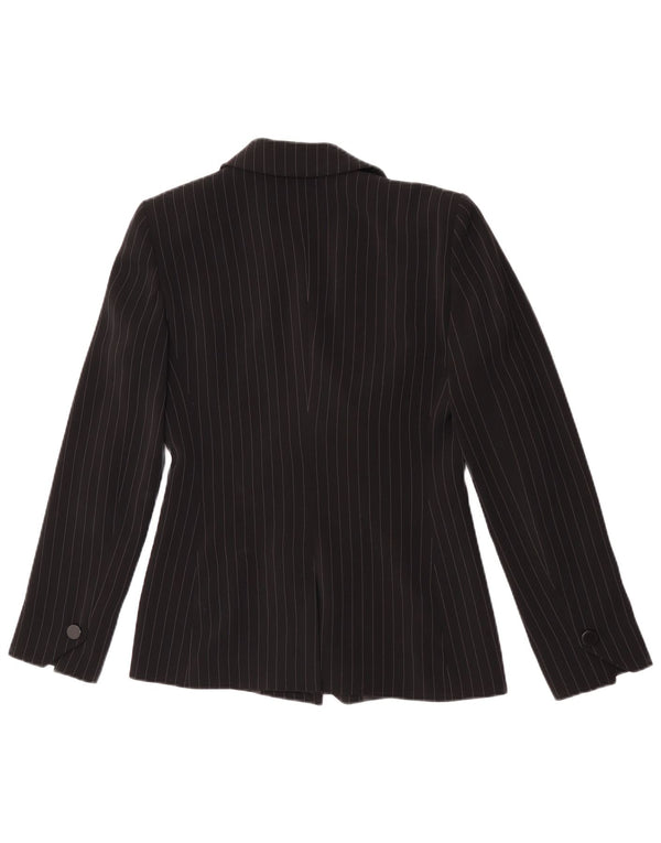 Emporio Armani Womens 1 Button Blazer Jacket UK 8 Small Black Pinstripe