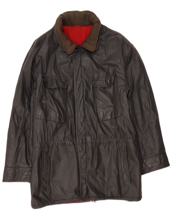 Vintage Mens Leather Jacket IT 52 XL Grey