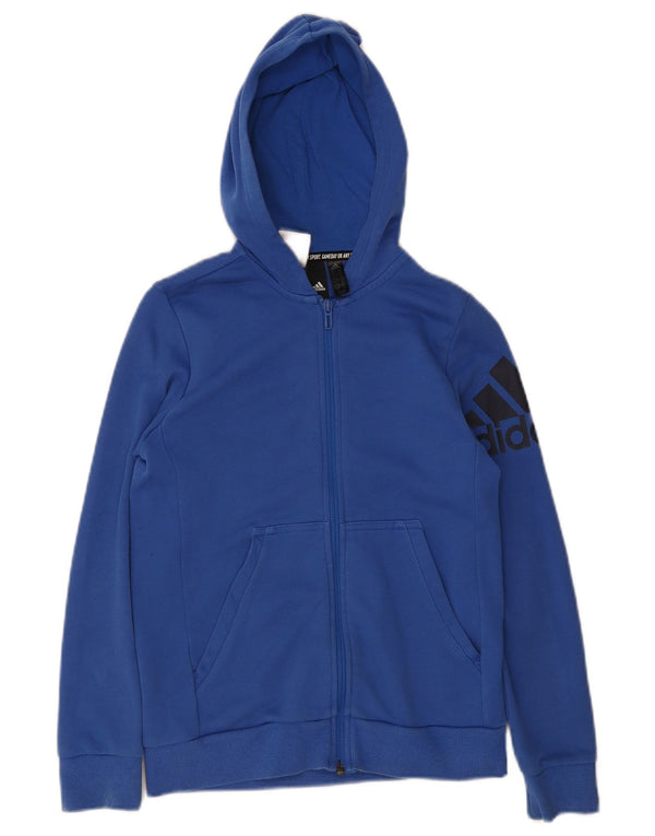 Adidas Boys Graphic Zip Hoodie Sweater 13-14 Years Blue Cotton