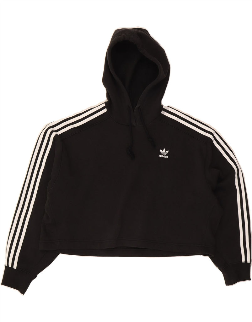 ADIDAS Womens Oversized Crop Hoodie Jumper UK 14 Medium Black Cotton Vintage Adidas and Second-Hand Adidas from Messina Hembry 