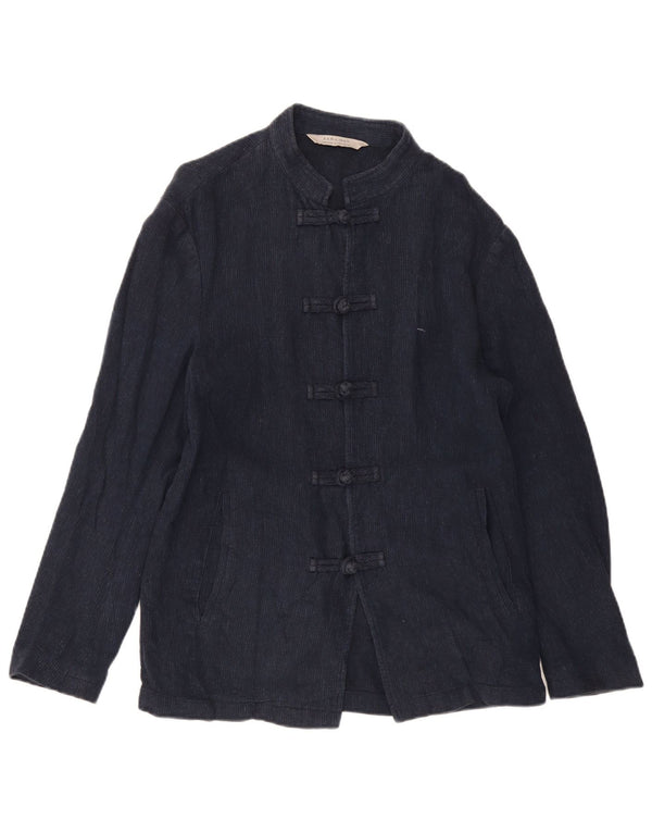 ZARA Mens Duffle Jacket UK 38 Medium Navy Blue Linen