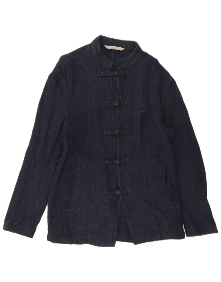ZARA Mens Duffle Jacket UK 38 Medium Navy Blue Linen