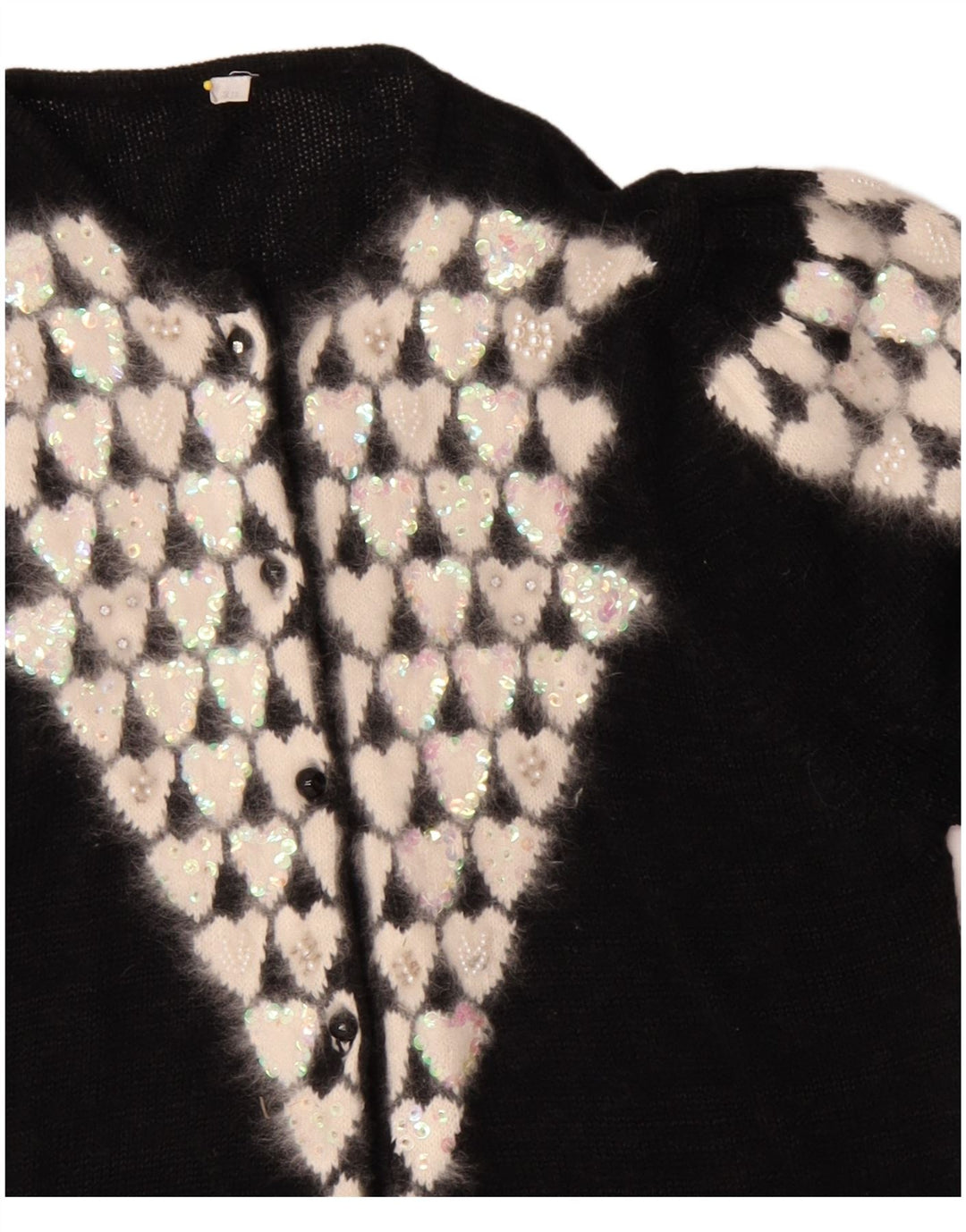 Vintage Womens Cardigan Sweater EU 38 Medium Black Polyacrylic Heart