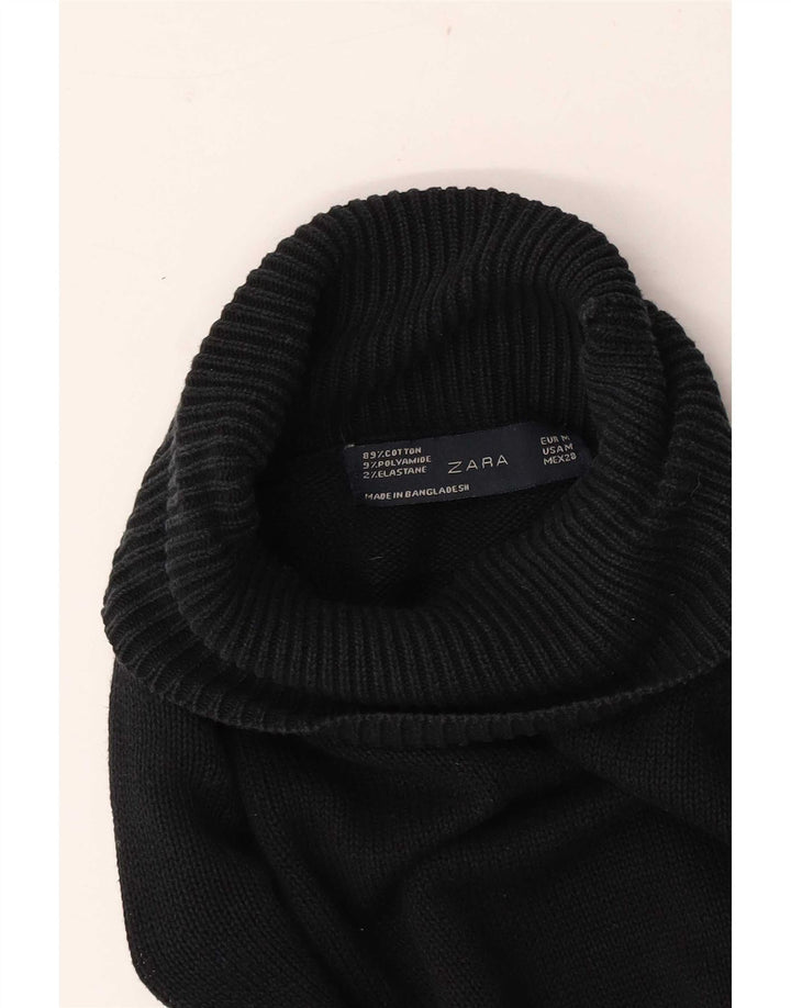 Zara Womens Roll Neck Jumper Sweater UK 14 Medium Navy Blue Cotton
