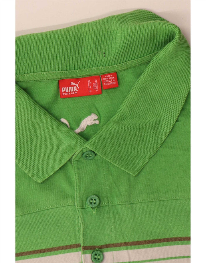 Puma Mens Polo Shirt XL Green Striped Cotton
