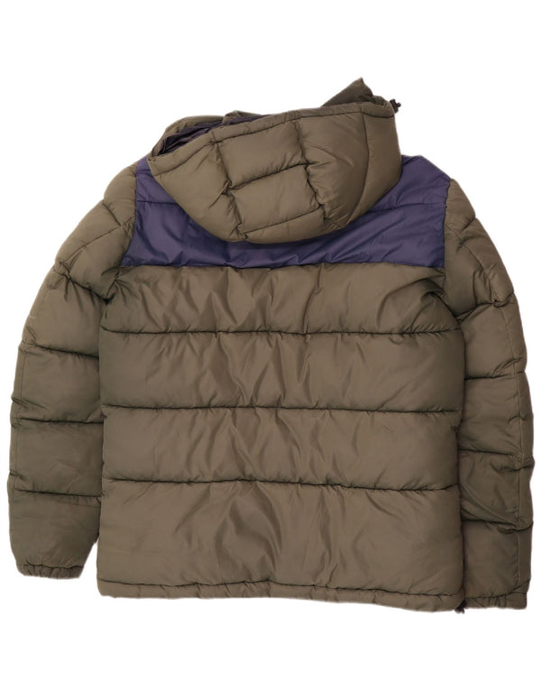 North Sails Mens Hooded Padded Jacket UK 38 Medium Khaki Colourblock