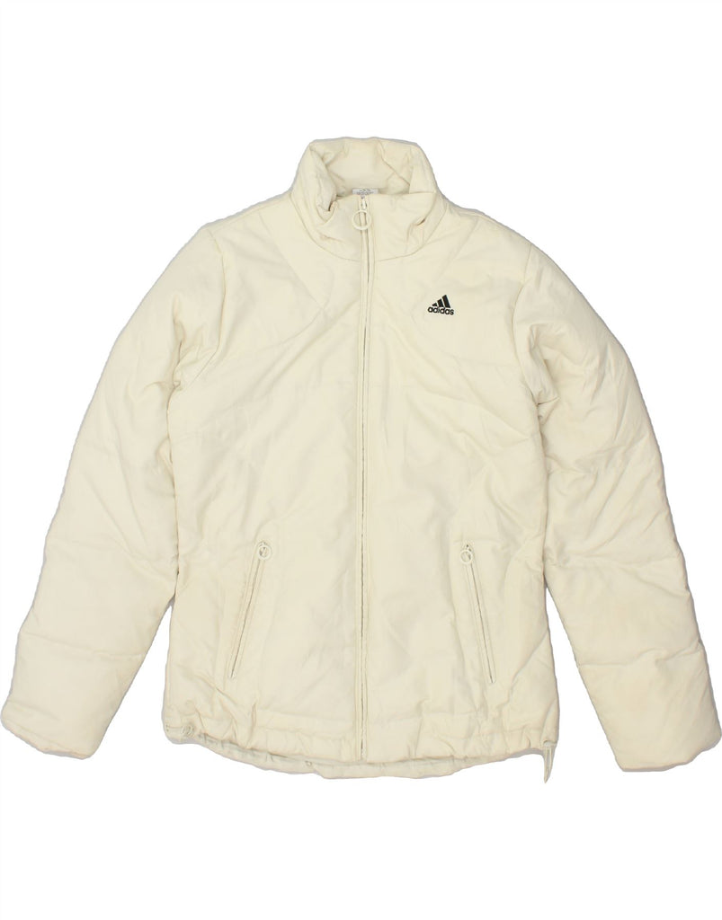 ADIDAS Womens Padded Jacket UK 10 Small Off White Polyester | Vintage Adidas | Thrift | Second-Hand Adidas | Used Clothing | Messina Hembry 