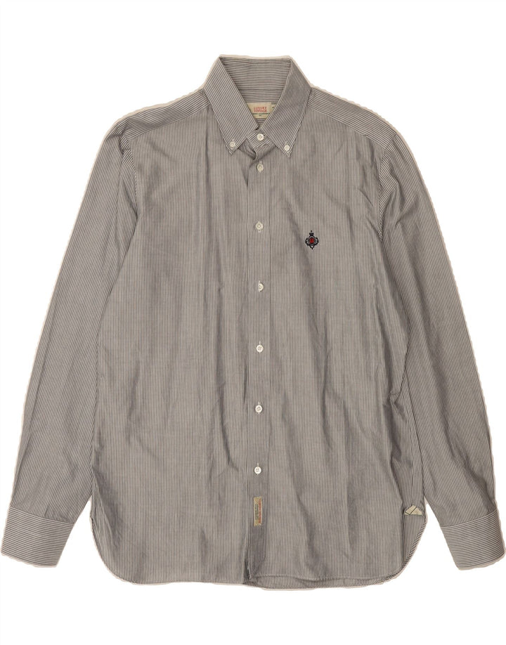 VINTAGE Mens Shirt Size 16 1/2 42 Large Grey Striped Cotton Vintage Vintage and Second-Hand Vintage from Messina Hembry 