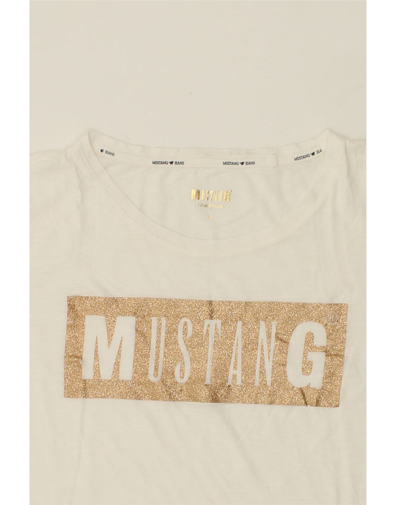 MUSTANG Womens Graphic T-Shirt Top UK 14 Medium White Vintage Mustang and Second-Hand Mustang from Messina Hembry 