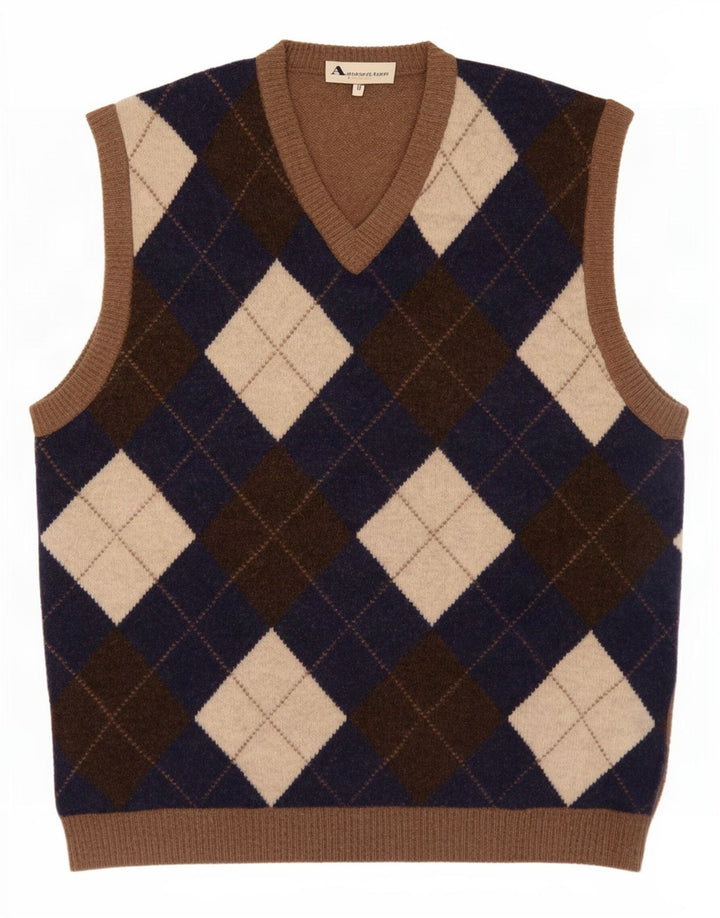 Aquascutum Mens Vest Tank Top Medium Beige Argyle/Diamond Wool
