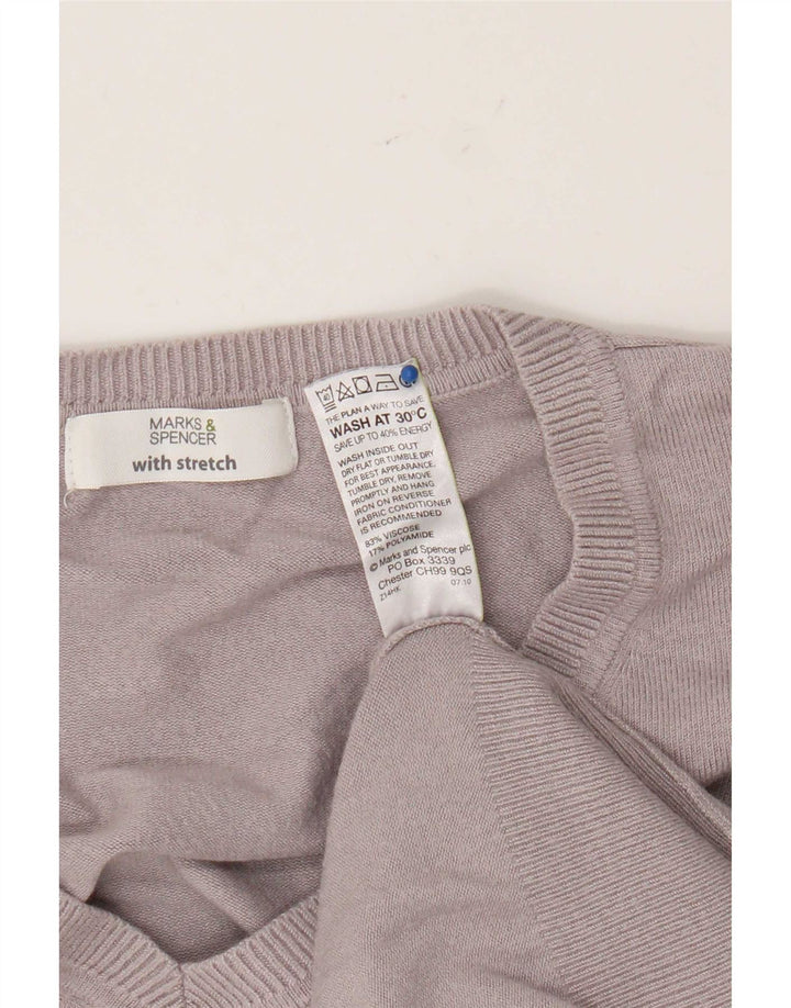 Marks & Spencer Womens V-Neck Jumper Sweater UK 20 2XL Grey Viscose