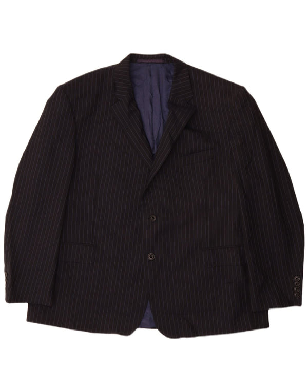 Marks & Spencer Mens 2 Button Blazer Jacket UK 48 4XL Navy Blue Pinstripe