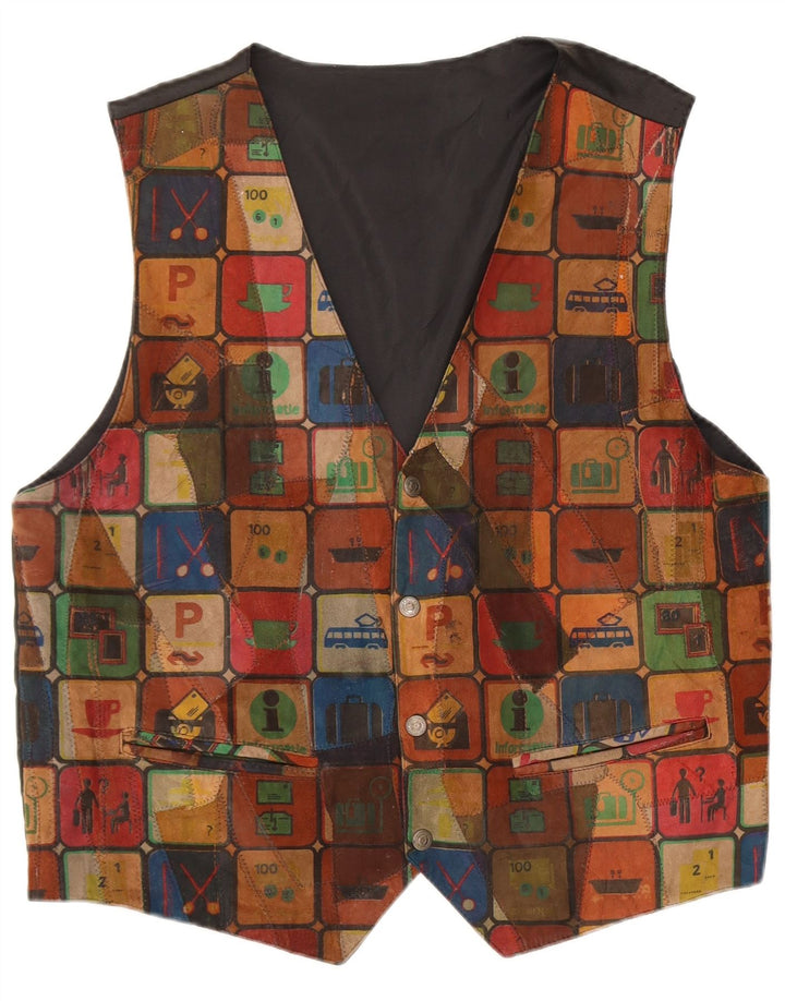 C & A Mens Suede Waistcoat Large Multicoloured Patchwork Leather
