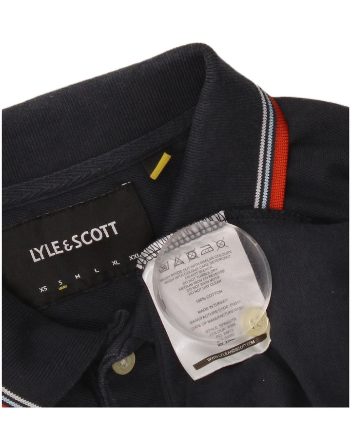 Lyle & Scott Mens Polo Shirt Small Navy Blue Striped Cotton