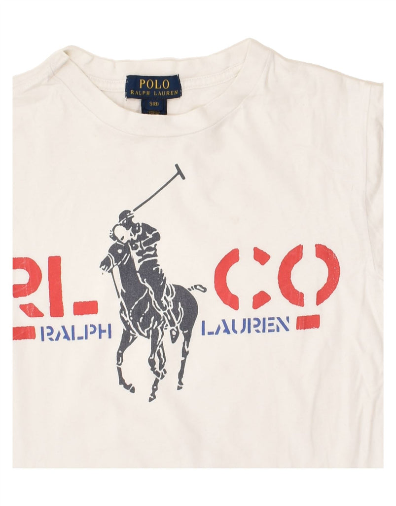 POLO RALPH LAUREN Boys Graphic T-Shirt Top 7-8 Years Small Off White | Vintage Polo Ralph Lauren | Thrift | Second-Hand Polo Ralph Lauren | Used Clothing | Messina Hembry 