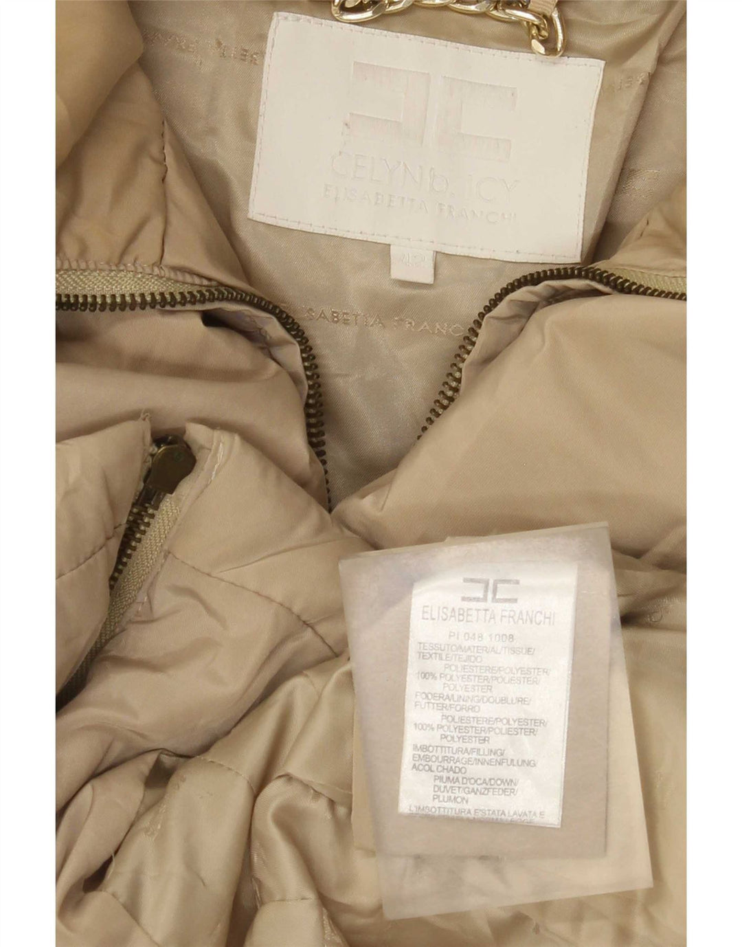 Elisabetta Franchi Womens Padded Jacket IT 42 Medium Beige Polyester