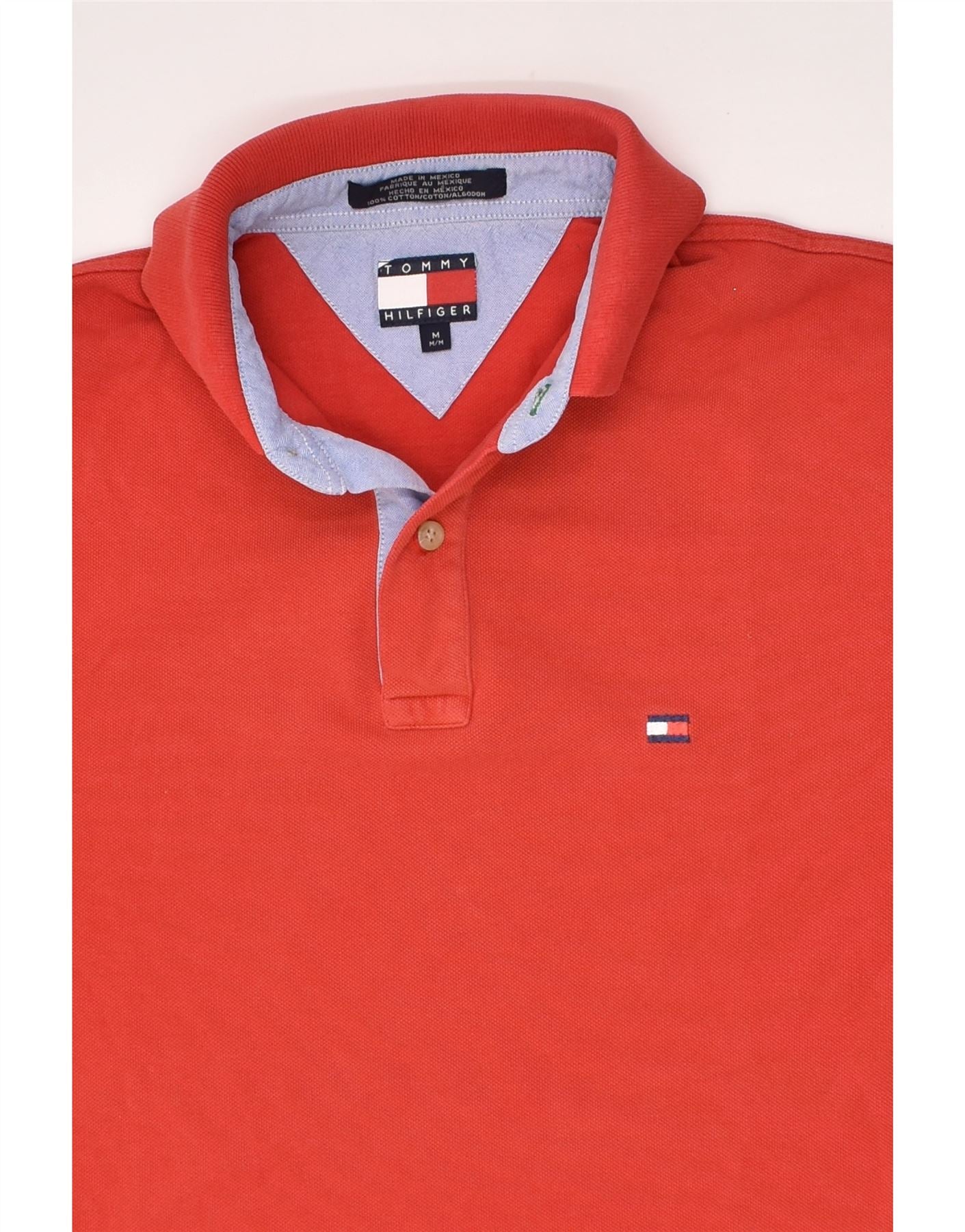 TOMMY HILFIGER Mens Polo Shirt Medium Red Cotton Vintage