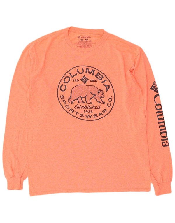 Columbia Mens Graphic Top Long Sleeve Medium Orange Cotton